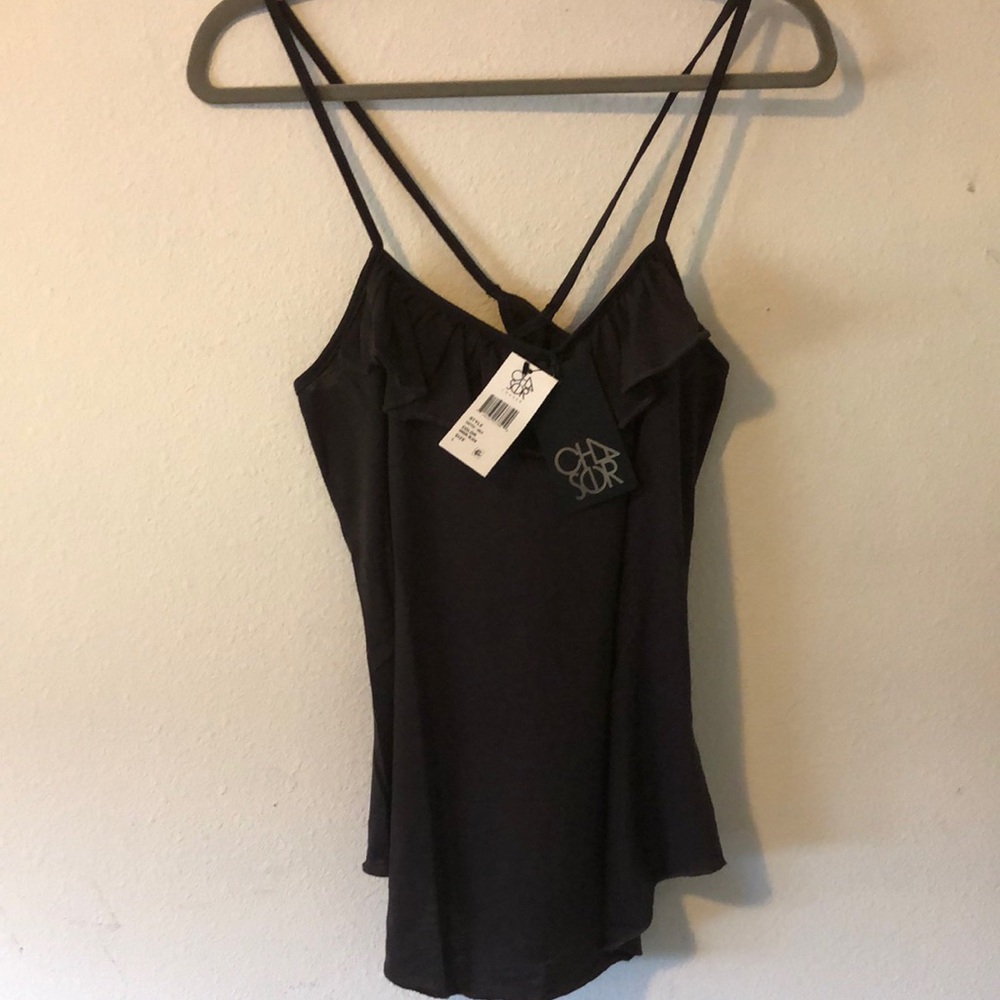 Chaser ruffled brown ruffled Black Spaghetti Strap Top Size Large